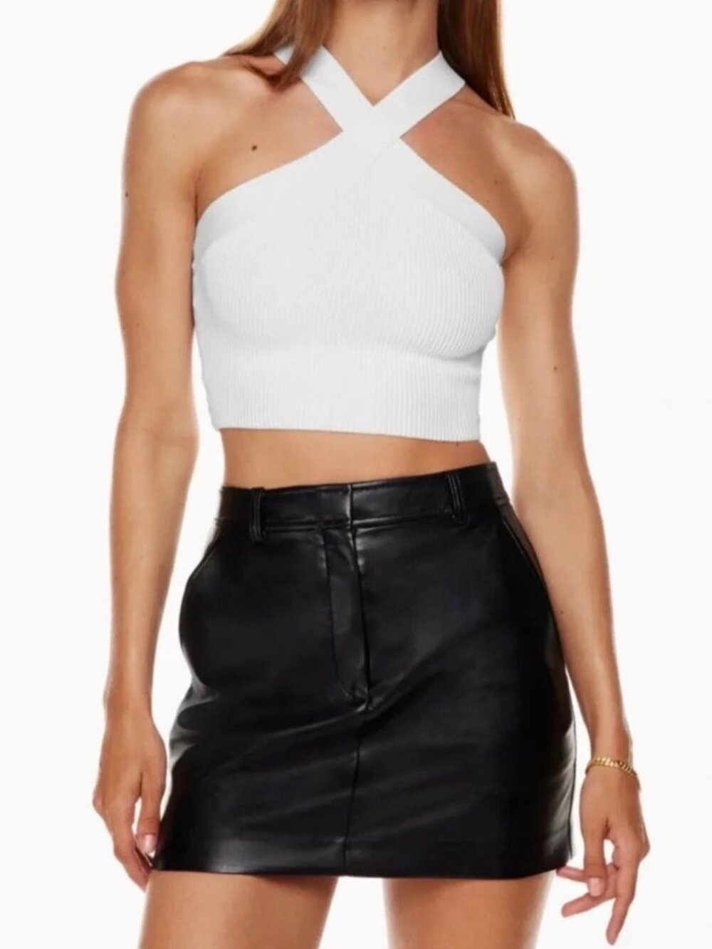 Aritzia Babaton Sculpt Knit Criss Cross Cropped Tank White